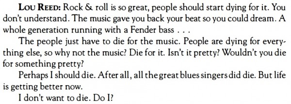 Testimonio de Lou Reed en el libro Please Kill Me de Legs McNeil y Gillian McCain (1996)